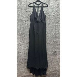 Jarlo Halter‎ Neck Ruffled A-line Wrap Maxi Dress Black Womens Size 10 US